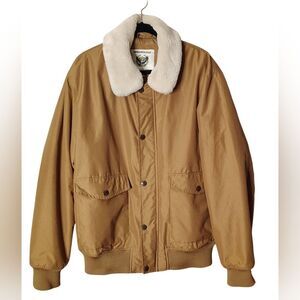 Urbanology Men's Brown Bomber Jacket w/ White Faux Fur Collar Sz Xlarge